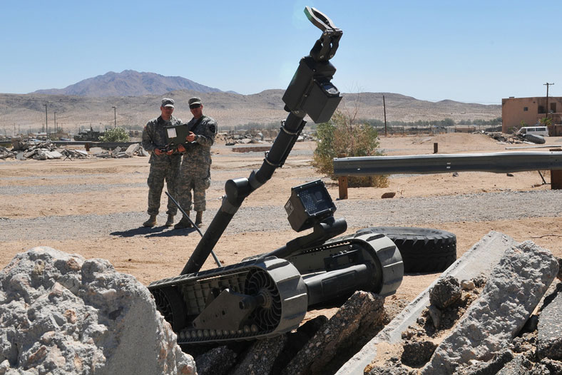 image of preparing military robot for field training exercise